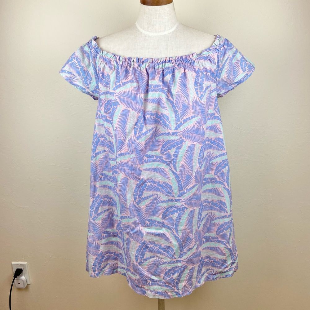 Vineyard Vines Palm Print Off-The-Shoulder Dress